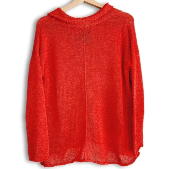 PURE HANDKNIT Linen Blend Oversized Fine Knit Semi-sheer Sweater Top Red Sz XS - Picture 11 of 15